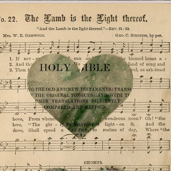 Original Heart collage on antique hymn book pages from the 1800's